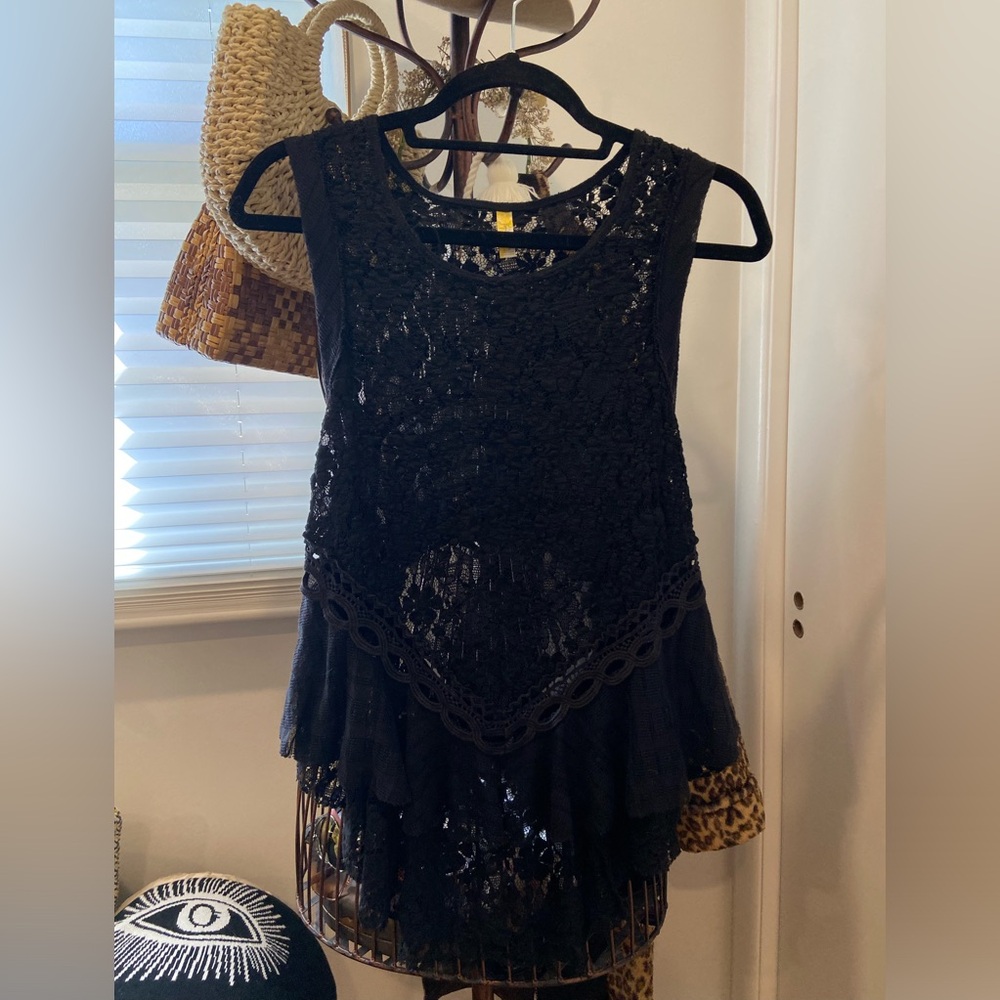 Black lace free people tank top with drop back